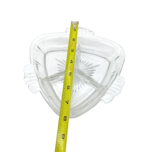 Vintage Clear Glass Divided Serving Dish ith Triangle Starburst Design - Picture 4 of 4